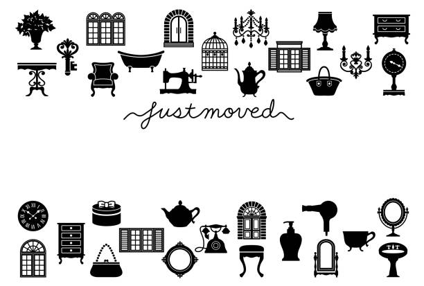 ilustrações de stock, clip art, desenhos animados e ícones de house moving greeting card. just moved. - house real estate key residential structure