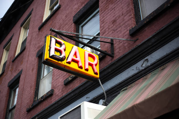 Colorful vintage Bar single word painted old wall, American style