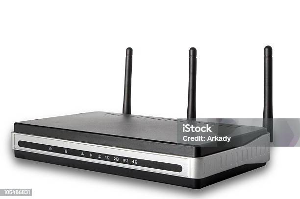 Router Wireless - Fotografie stock e altre immagini di Antenna - Attrezzatura per le telecomunicazioni - Antenna - Attrezzatura per le telecomunicazioni, Antenna - Parte del corpo animale, Bianco