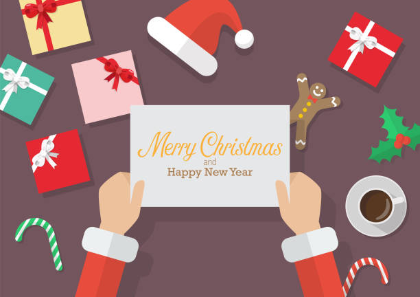 メリー クリスマスと幸せな新年を持ってサンタ クロース手署名とクリスマス デコレーション - candy candy cane christmas sweet food点のイラスト素材／クリップアート素材／マンガ素材／アイコン素材