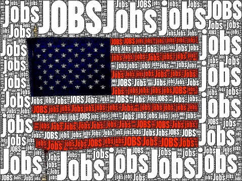 American flag with JOBS theme. Employment and economy conceptual image.