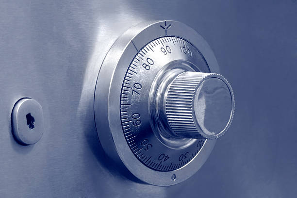istock Close up of metal safe combination with key lock 105487367