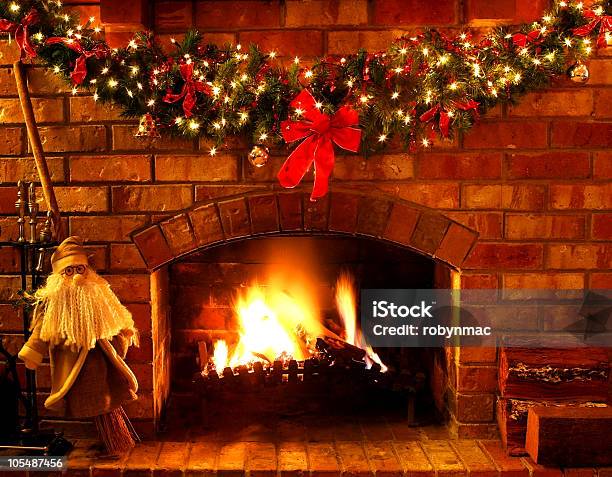 Christmas Fireplace Stock Photo - Download Image Now - Christmas, Log Fire, Fireplace