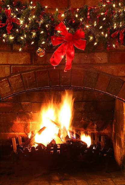 istock A fireplace decorated with Christmas decorations 105487459