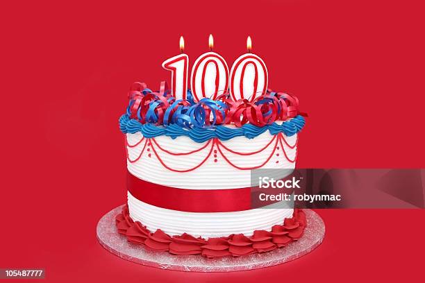 100th Cake Stock Photo - Download Image Now - Number 100, Candle, Birthday