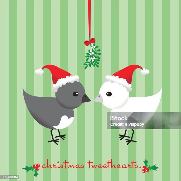 Natale Tweethearts - Immagini vettoriali stock e altre immagini di Bianco - Bianco, Pulcino, Vischio