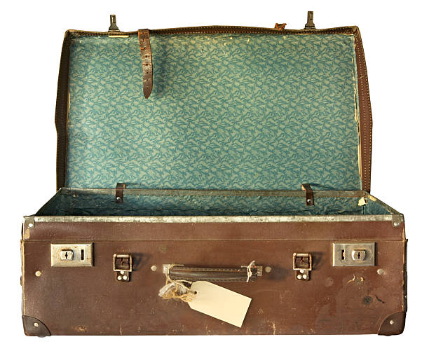 maleta retro, abierto - travel bag old fashioned dirty fotografías e imágenes de stock