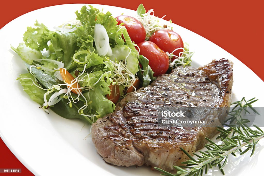 Steak and Salad  Barbecue - Meal Stock Photo