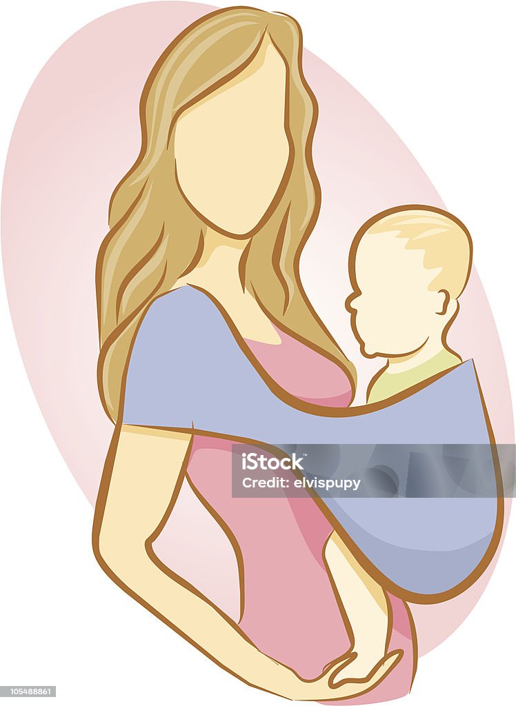 Mamma con bambino in fascia - arte vettoriale royalty-free di Babywearing