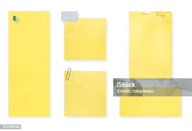 Blank Yellow Notes Stock Photo - Download Image Now - Adhesive Tape, Blank, Bulletin Board