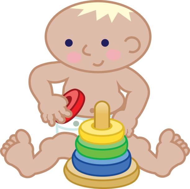 Joli bébé jouant avec jouet Amonceler Ring - Illustration vectorielle