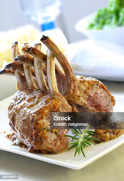 Rack Of Lamb On A Square Porcelain Plate Stock Photo - Download Image Now - Rack of Lamb, Rack, Close-up