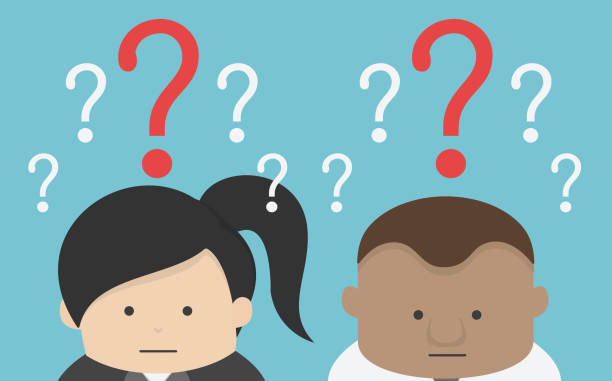 istock Businessman and Businesswoman confused , eps10 vector format, flat design, question 1054894524
