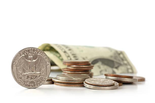 미국 돈을 - stack quarter coin us coin 뉴스 사진 이미지
