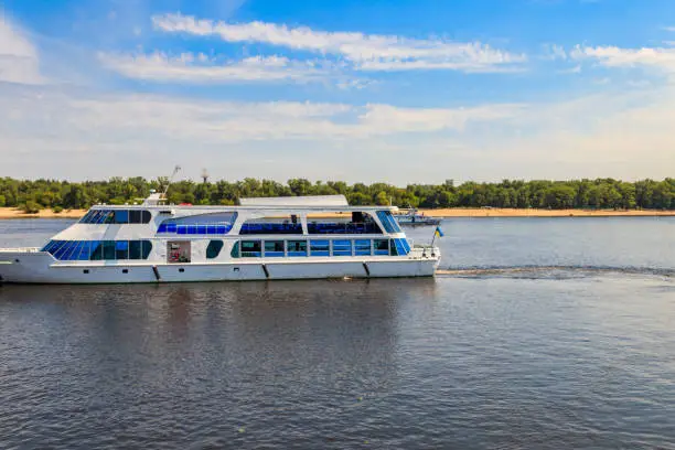 Tourist ship sailing on the Dnieper river in Kiev