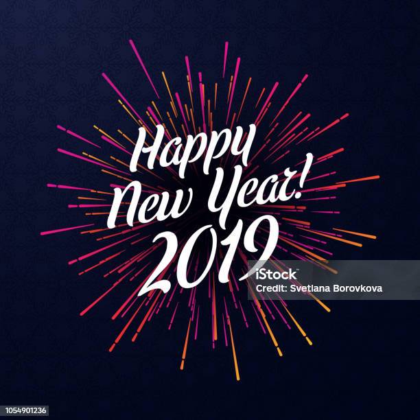 Happy New Year 2019 Poster With Pink Firework Stock Illustration - Download Image Now - Firework Display, Backgrounds, New Year