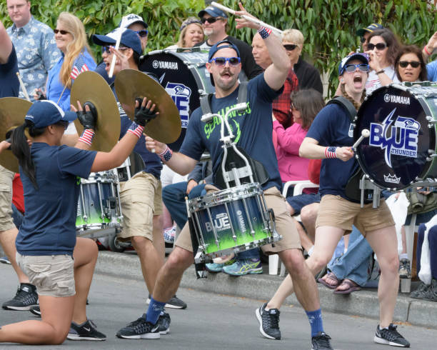 Seattle Seahawks Blue Thunder Band Performs in Fourth of July Parade stock photo