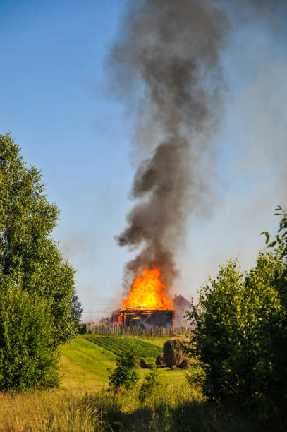 istock Hot dry summer. The fire in the village. 1054904774