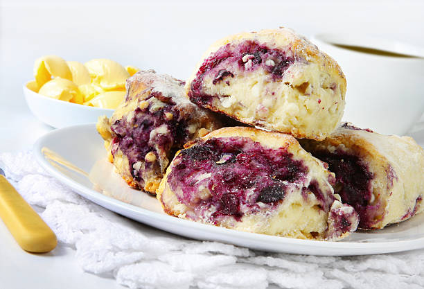 A closeup of berry scones on a plate