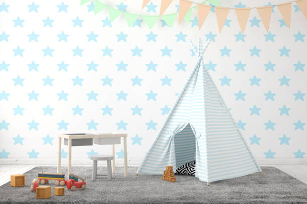 istock Kids room interior with blank wall 1054905234