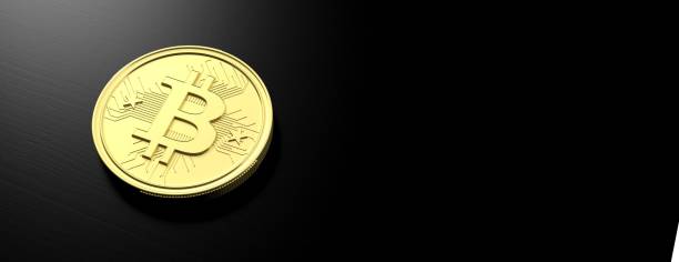 istock Bitcoin on black background, banner, copy space. 3d illustration 1054910810