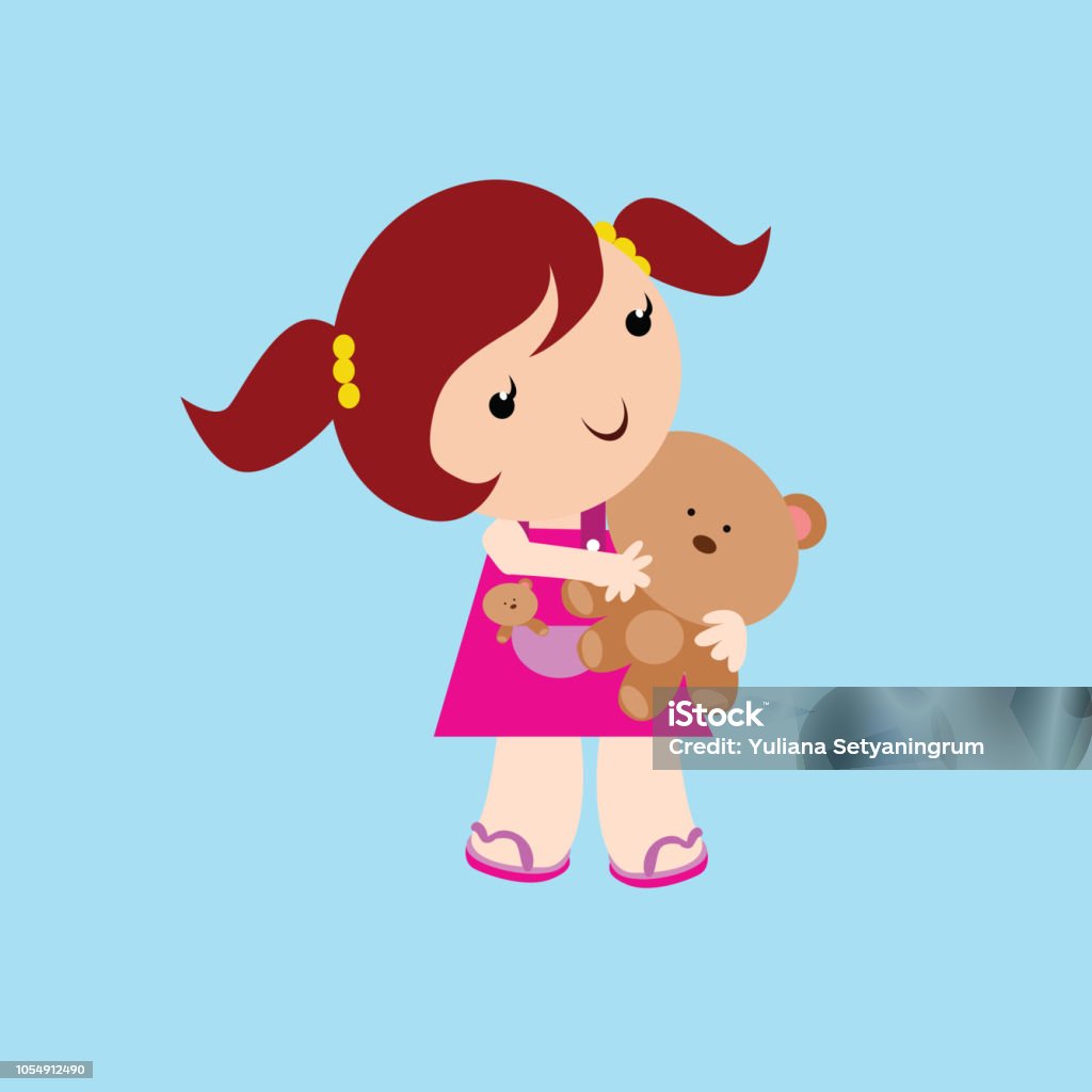 Ilustración de Personaje De Dibujos Animados Adorables Niñas Abrazando A Un  Pequeño Oso De Peluche y más Vectores Libres de Derechos de Alegre - iStock