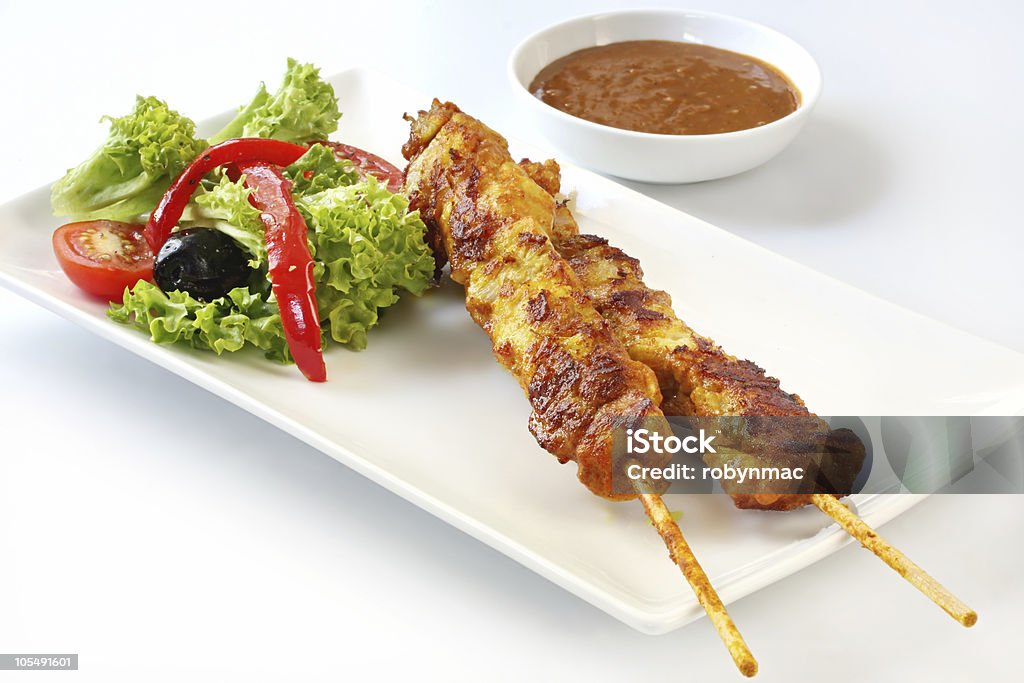 Kebabs and Salad  Chicken Satay Stock Photo