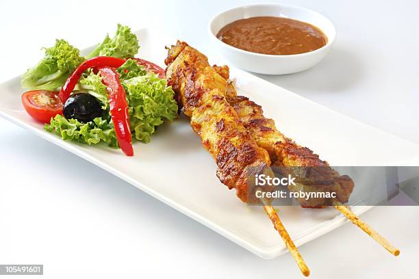 Kebabs And Salad Stock Photo - Download Image Now - Chicken Satay, Asia, Bamboo - Material