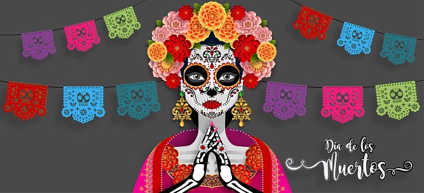Ilustración de Día De Muertos Día De Los Muertos Calavera De Azúcar Con Guirnalda De Flores De Caléndula En Papel De Color Fondo y más Vectores Libres de Derechos de La Calavera Ilustración de Día De Muertos Día De Los Muertos Calavera De Azúcar Con Guirnalda De Flores De Caléndula En Papel De Color Fondo y más Vectores Libres de Derechos de La Calavera