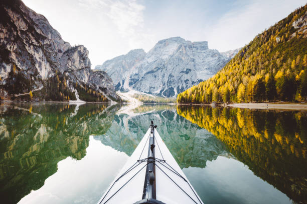 istock Kayak on a lake with mountains in the Alps 1054916560