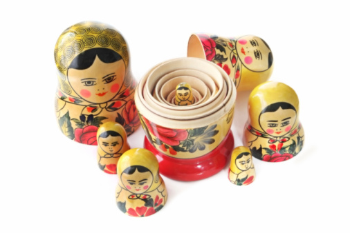 Set of russian dolls of decreasing sizes. Usually are placed one inside another. 