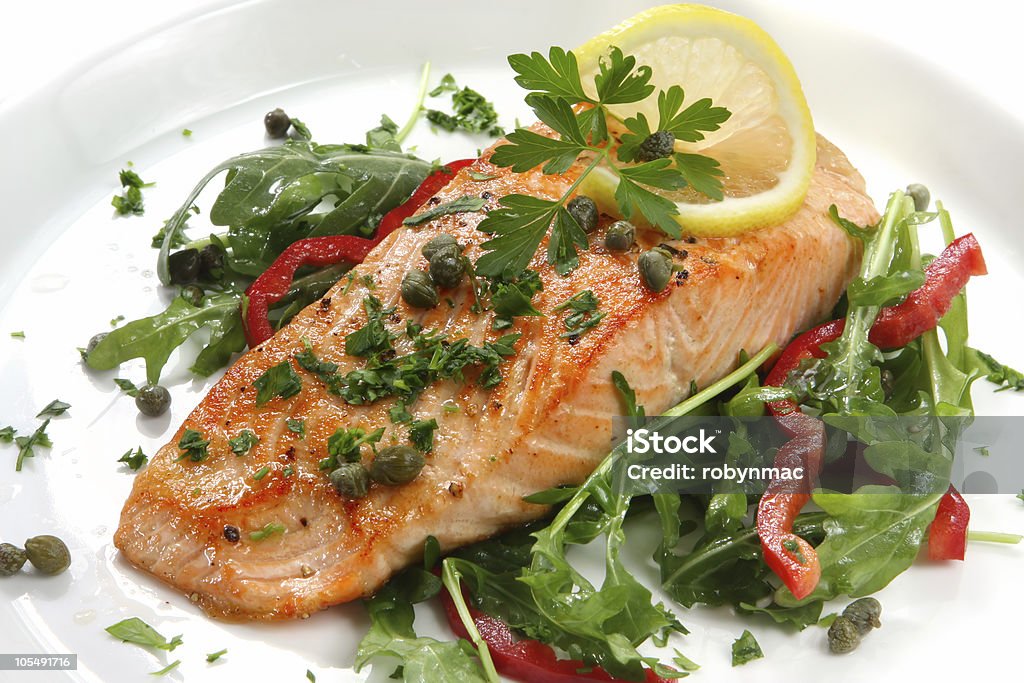 Salmon Dinner  Grilled Stock Photo