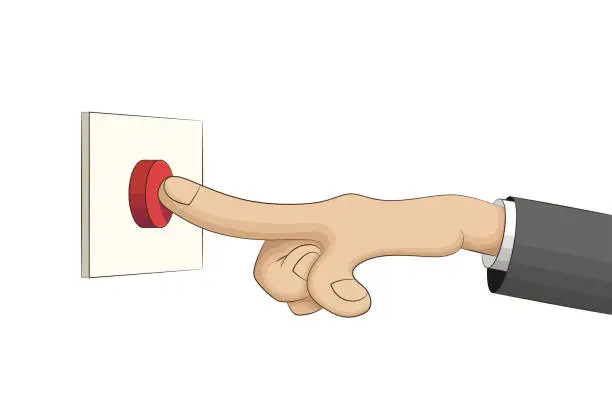 Vector illustration of Hand Presses A Red Button