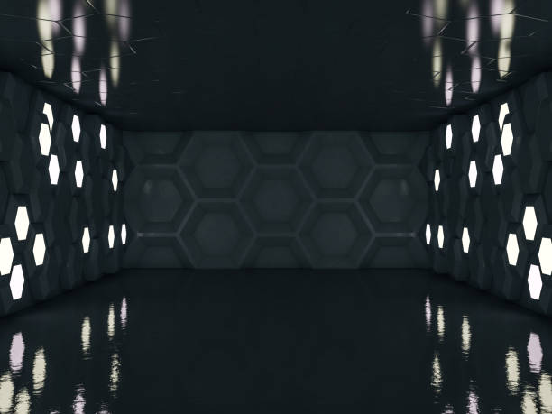 istock Background of an empty room with walls and neon light. Neon rays and glow. 3D 1054919544