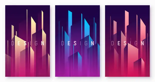 Vector illustration of Vector abstract dynamic geometric backgrounds, colorful minimal cover designs, futuristic posters with stylized urban cityscape