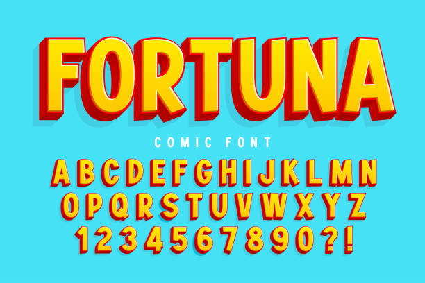 Trendy 3d comical font design, colorful alphabet, typeface Trendy 3d comical font design, colorful alphabet, typeface. Color swatches control cartoon fonts stock illustrations