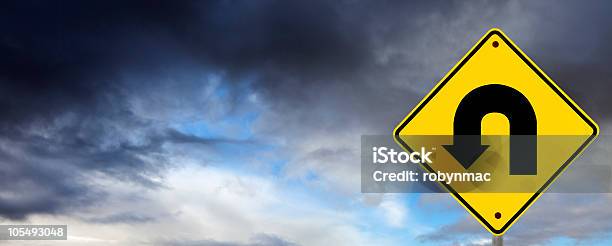Stormy Weather Ahead U Turn Stock Photo - Download Image Now - U Turn, Sign, Storm