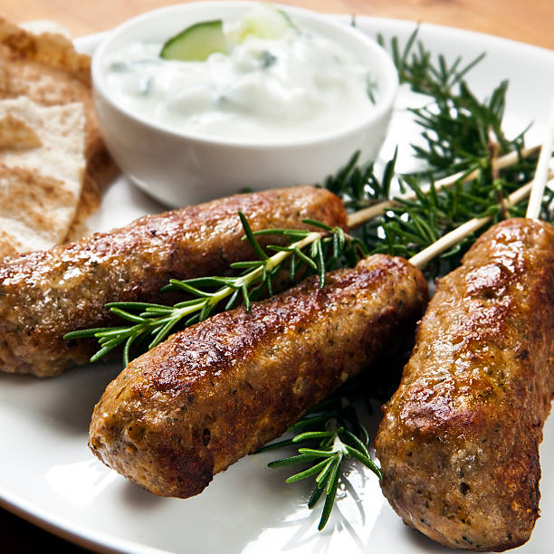 istock Lamb kofta skewers with yoghurt and rosemary 105493083