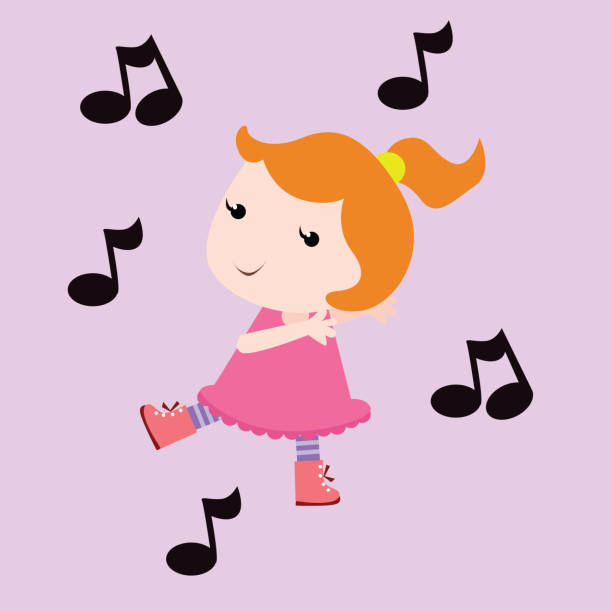 istock adorable little girls with musical notes, cartoon character 1054931082