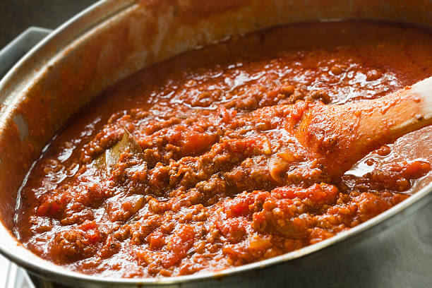 istock Large pot of Bolognese sauce cooking 105493266