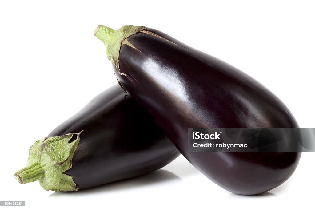 Two large eggplants isolated on white background Two large eggplant, over white background.  More fruits and vegetables: Eggplant Stock Photo