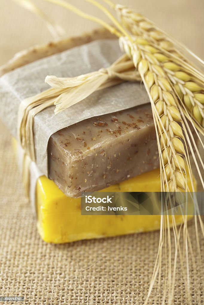 homemade soap bars with wheat spikelets,  Bar Of Soap Stock Photo