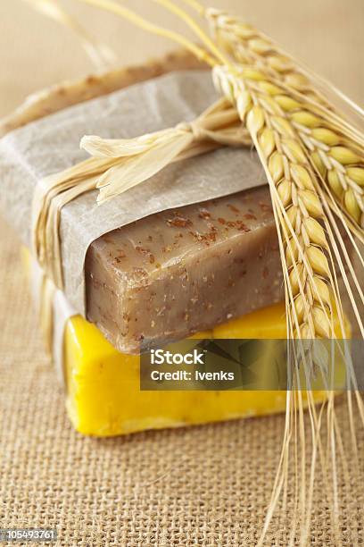 Homemade Soap Bars With Wheat Spikelets Stock Photo - Download Image Now - Bar Of Soap, Body Care, Burlap