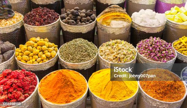 Traditional Spice Market In United Arab Emirates Dubai Souk Stock Photo - Download Image Now
