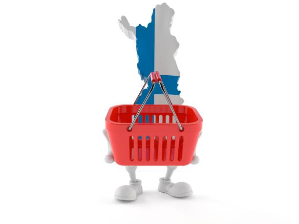 istock Finland character holding empty shopping basket 1054938214