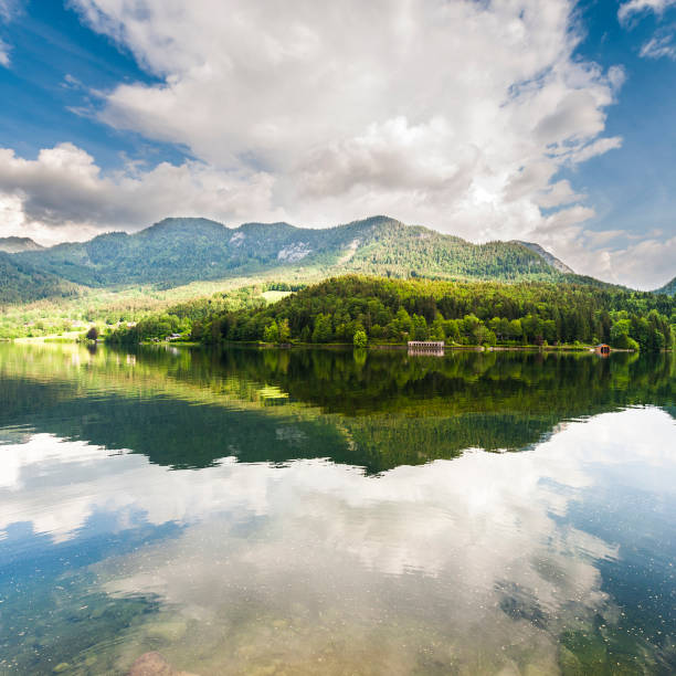 istock Reflection of clouds in water 1054944396