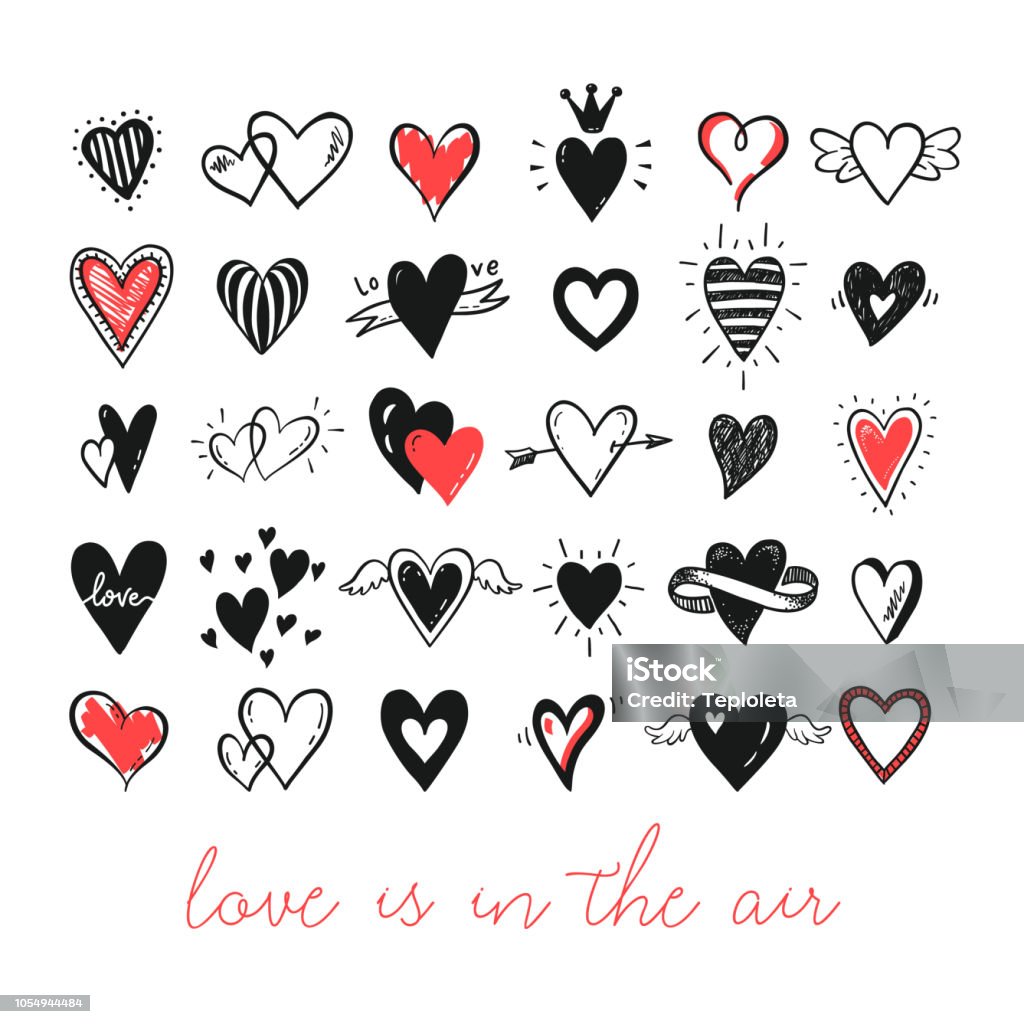 Doodle Hearts Collection Stock Illustration - Download Image Now ...