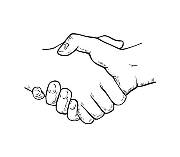 illustrazioni stock, clip art, cartoni animati e icone di tendenza di illustrazione di schizzo disegnata a mano di una stretta di mano, concetto di partnership. - 3119