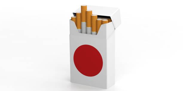 istock Smoking, cigarettes Japan. Japanese flag on a cigarette pack isolated on white background. 3d illustration 1054948116