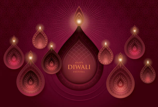 illustrazioni stock, clip art, cartoni animati e icone di tendenza di buon festival diwali con lampada ad olio diwali, diwali vacanza bacground con lampade diya - bacground elegance flower frame